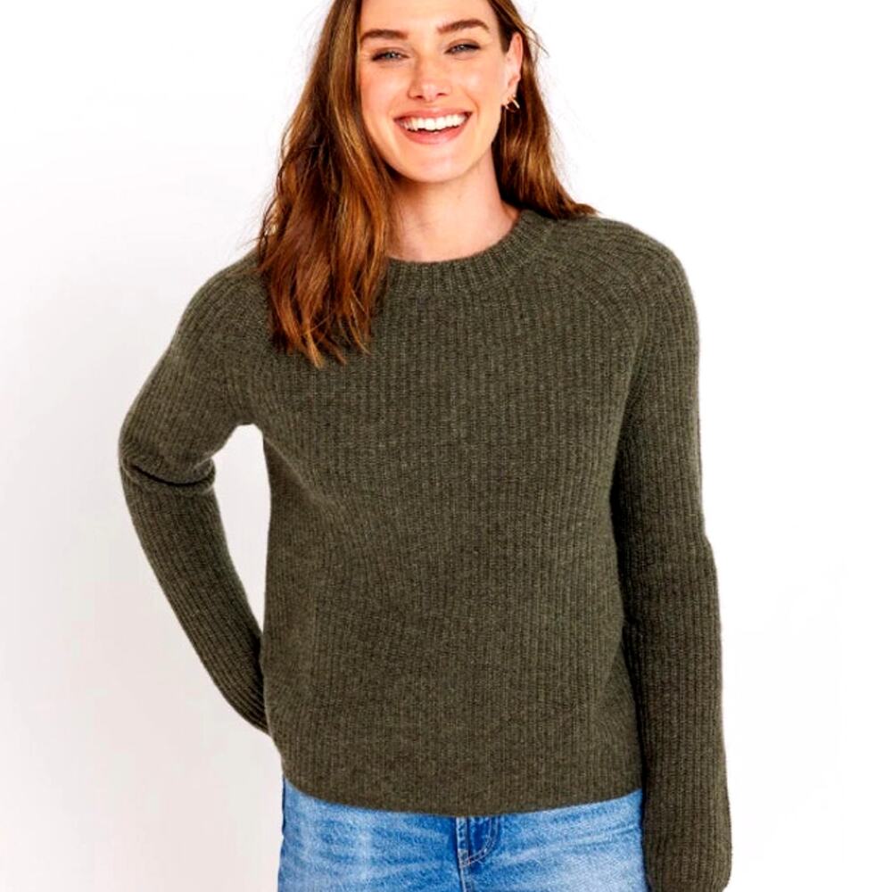 Jenni Kayne S Classic 100% CASHMERE Fisherman Sweater $425 Olive Green EUC
